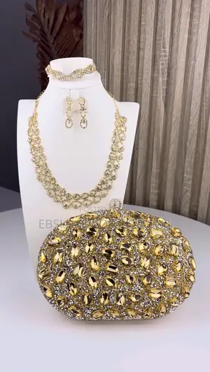 Gold Cubic Zirconia Jewelry Set and Purse