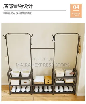 Twin Rack. Double Cloth Hangers With Shoe Racks.