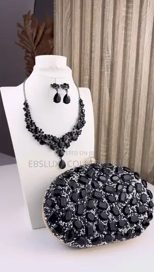 Black Cubic Zirconia Jewelry Set and Purse