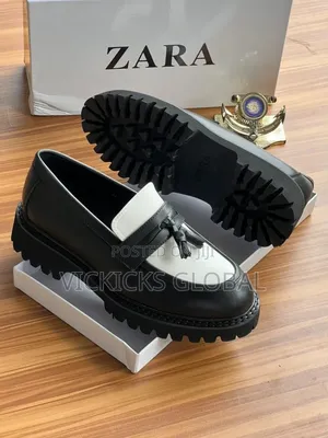 Zara Black White Tassel Lug Sole Loafers