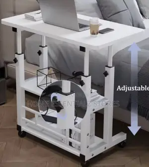 Adjustable Mobile Laptop Desk - 3-Tier Rolling Bedside Reading Table