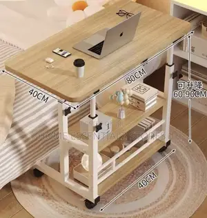 Adjustable Mobile Laptop Desk - 3-Tier Rolling Bedside Reading Table