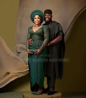 Green Illusion Mesh Gown Premium Olive Forest Minimalist Agbada Set