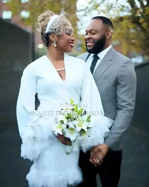 V-Neck Bell-Sleeve Bridal Dress Executive Houndstooth Blazer Set