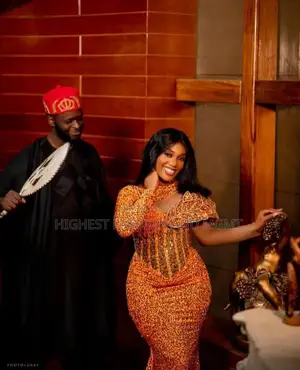 Fully Sequined Mermaid Gown Onyx Black Geometric Agbada Set