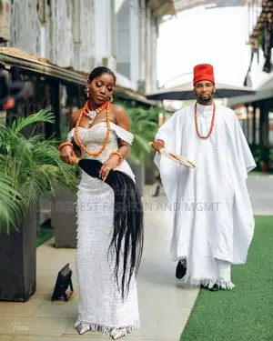 White Gown With Silver Crystal Detailing White Lace Agbada Set