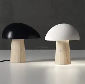 Modern Nordic Grain Wood Mushroom Bedside Table Lamp