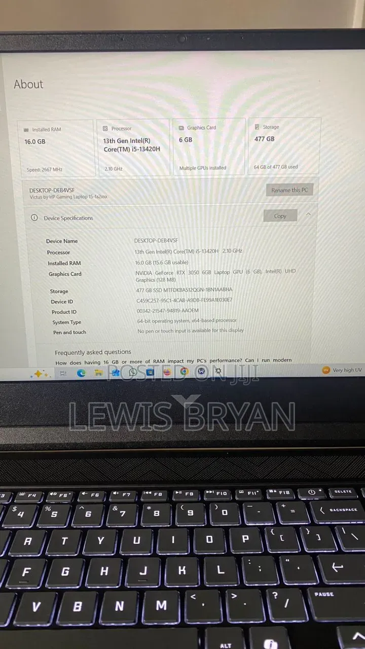 Laptop HP Victus 15 16GB Intel Core i5 SSD 512GB