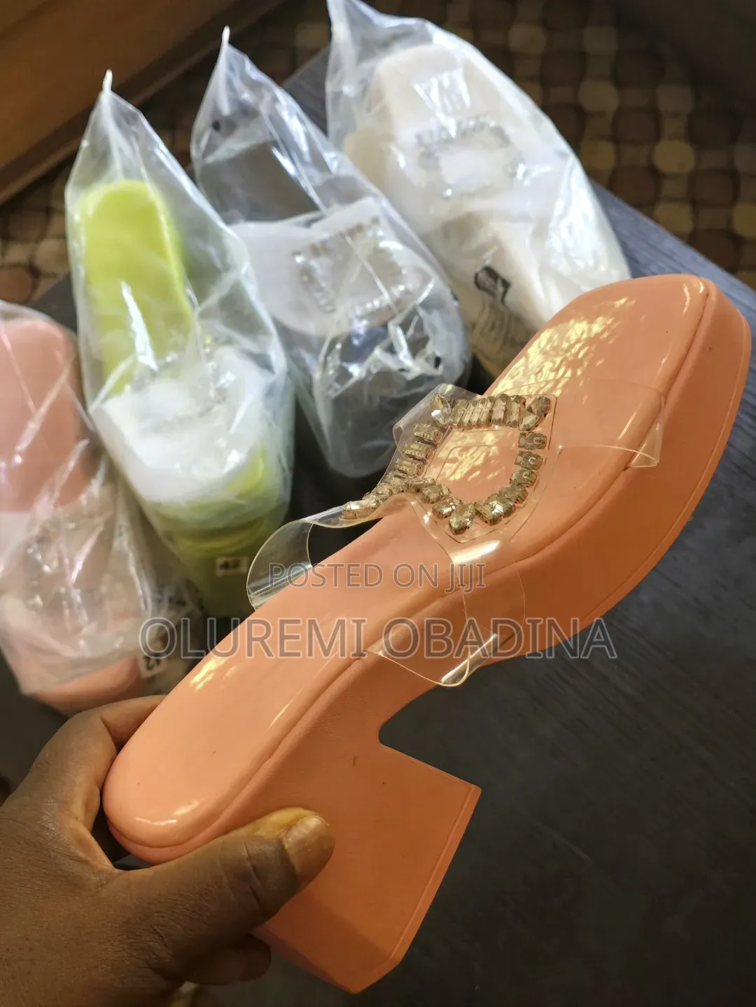 Platform Mules With Rhinestone Buckle
