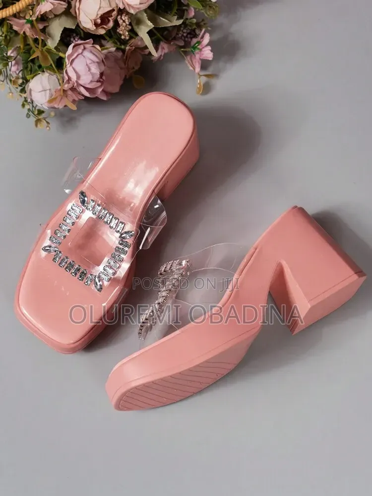 Platform Mules With Rhinestone Buckle