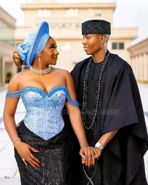 Modern Black Light Blue Cultural Fusion Couple Set