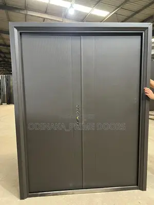 7ft by 5ft German Full Metal Steel Door Grey(Straight Lines Design