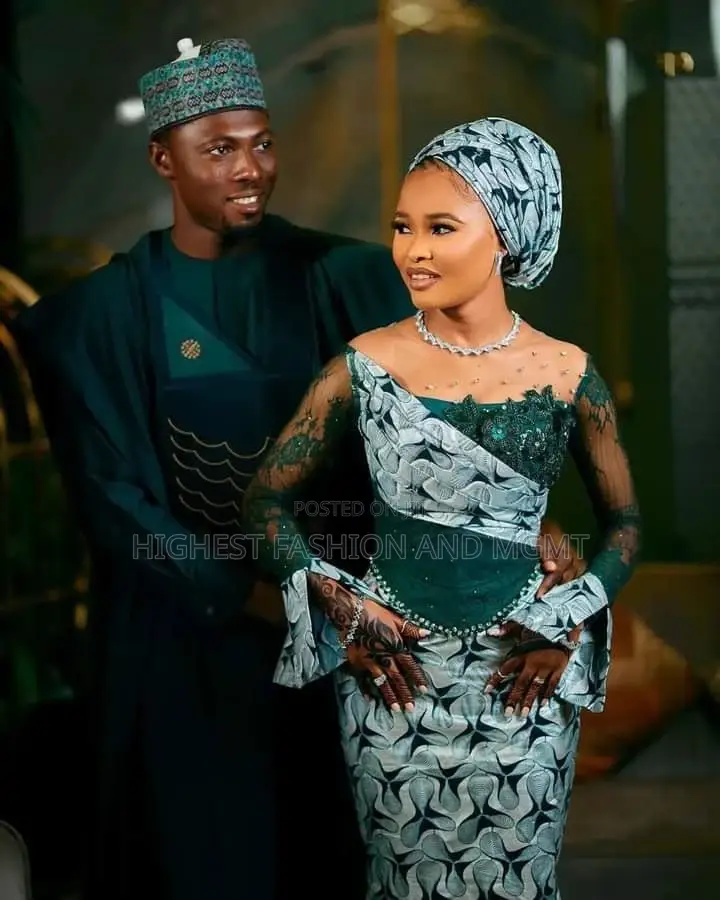 Emerald Green Agbada Patterned Lace Bridal Set