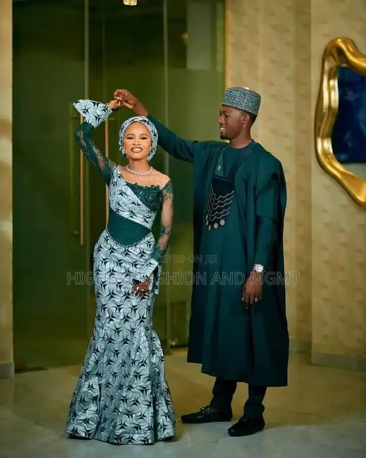 Emerald Green Agbada Patterned Lace Bridal Set