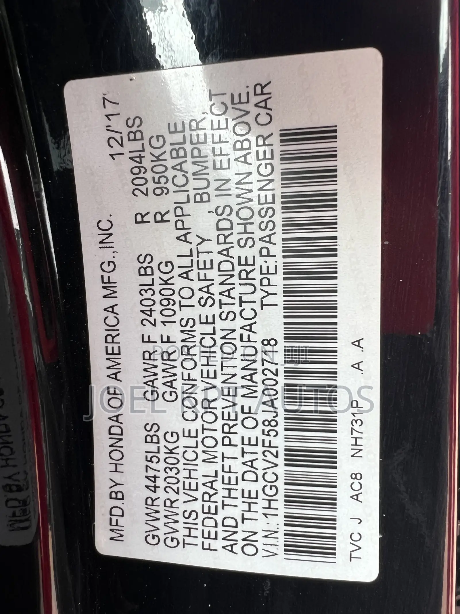Honda Accord 2018 Black