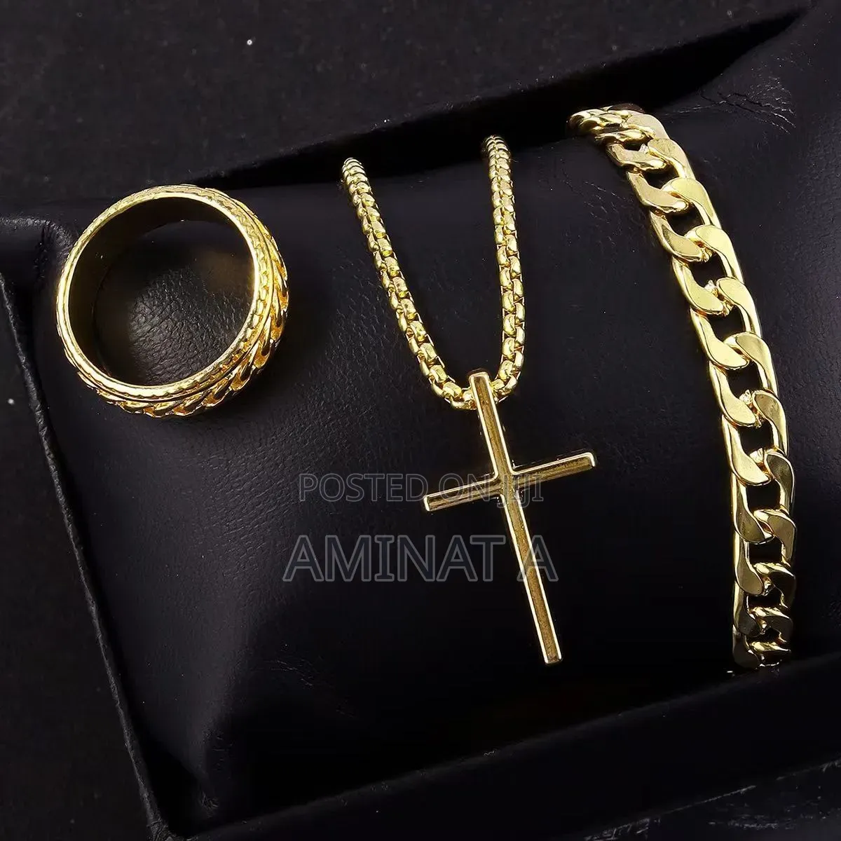 3pcs Set Cross Pendant With Bangles Ring