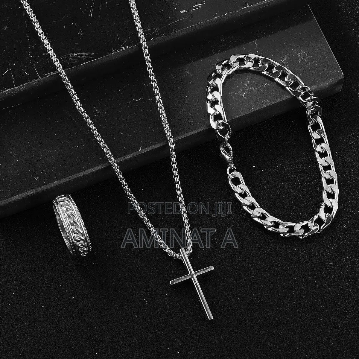 3pcs Set Cross Pendant With Bangles Ring