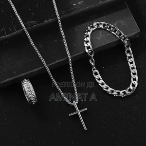 3pcs Set Cross Pendant With Bangles Ring