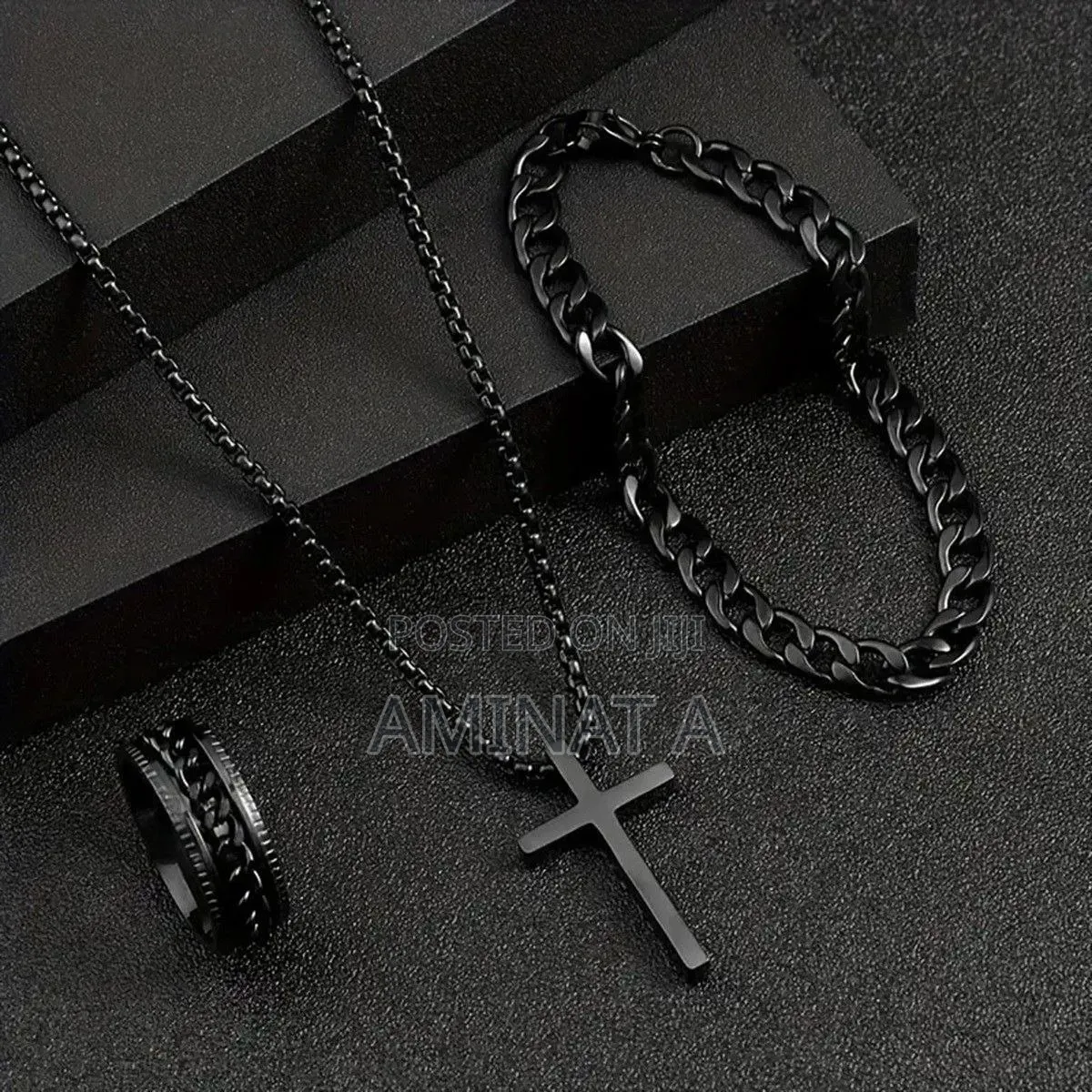 3pcs Set Cross Pendant With Bangles Ring