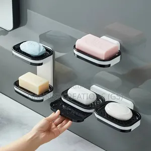 Double Layer No-Drill Adhesive Soap Box Organizer for Bathroom