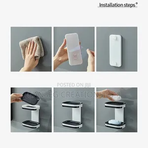 Double Layer No-Drill Adhesive Soap Box Organizer for Bathroom