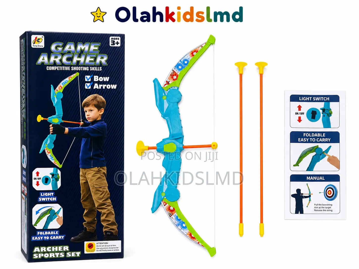 Game Archer Bow Arrow Set – Light-up, Foldable, Ages 3+