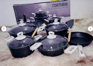 Heavy Duty Tornado Granite Non-Stick Pot Pan Set With Glass Lids