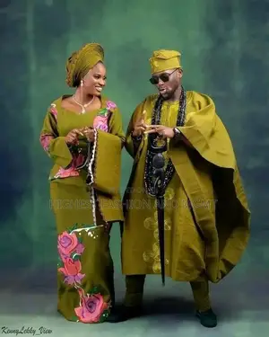 Olive-Green Floral Bridal Set Matching Men’S Traditional Attire