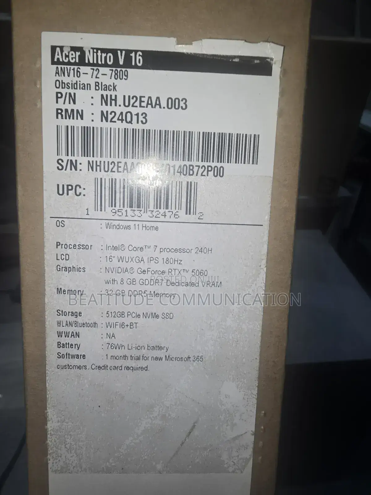 New Laptop Acer Nitro V 16 32GB Intel Core 7 SSD 512GB
