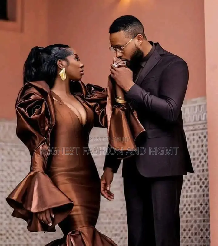 Chocolate Satin Statement Gown Tailored Suit