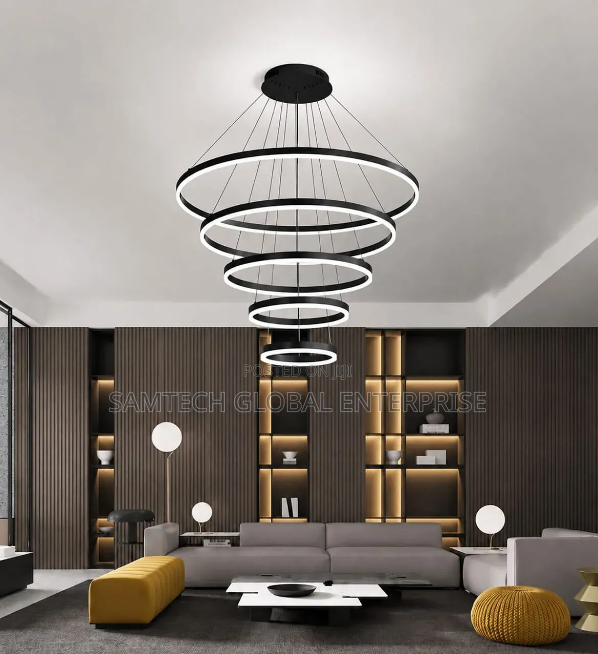 Luxury Multi-Ring Led Chandelier – Modern Elegance in Gold Black