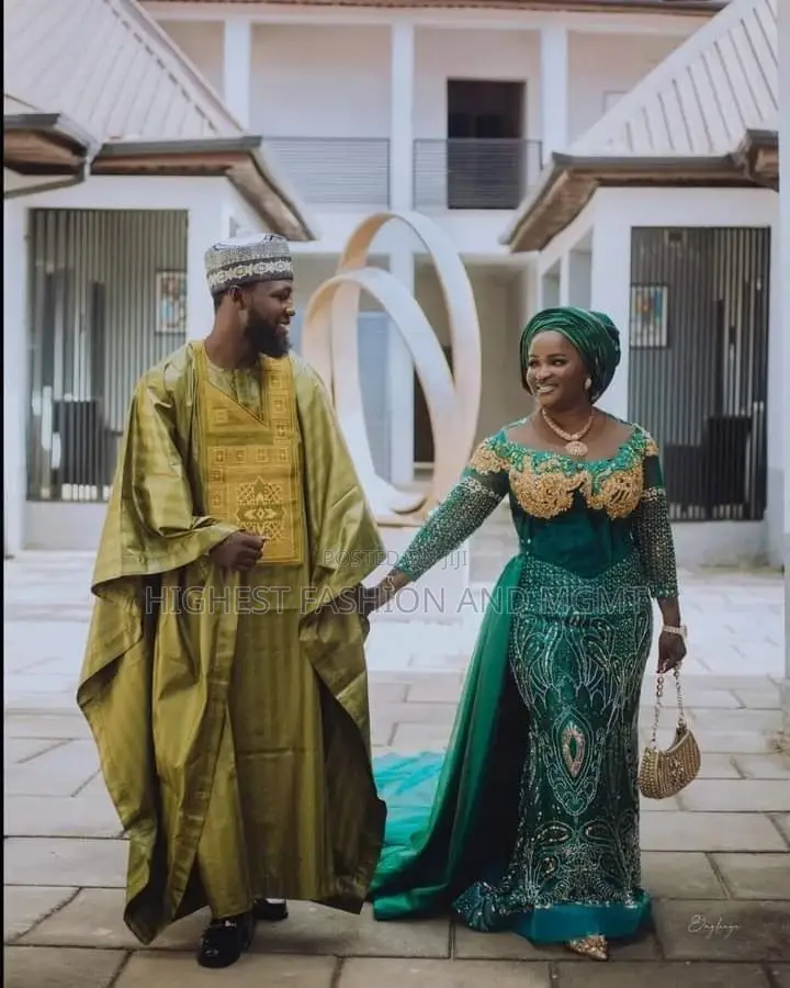 Premium Olive Emerald Traditional Couple Set