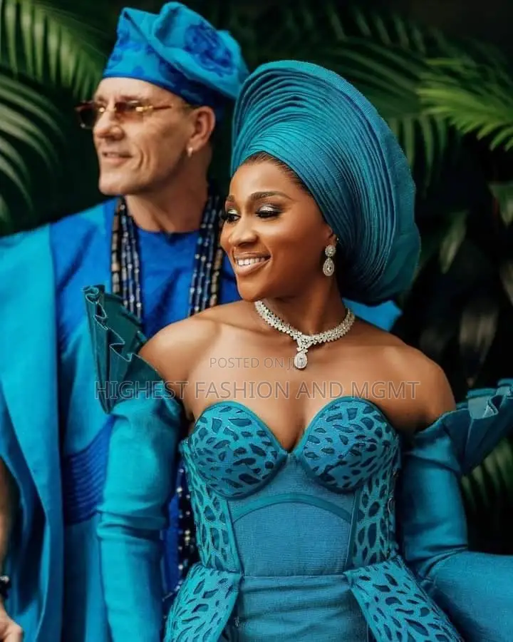 Teal Structured Bridal Gown Royal Blue Agbada