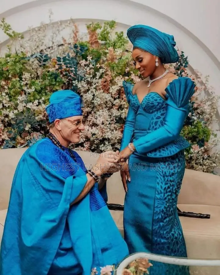 Teal Structured Bridal Gown Royal Blue Agbada