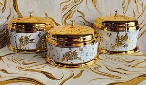 3 Set Luxury Gold Marble Food Warmer Casserole Set