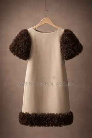 Elegant Beige a-Line Girls Dress With Chocolate Net Ruffle Sleeves