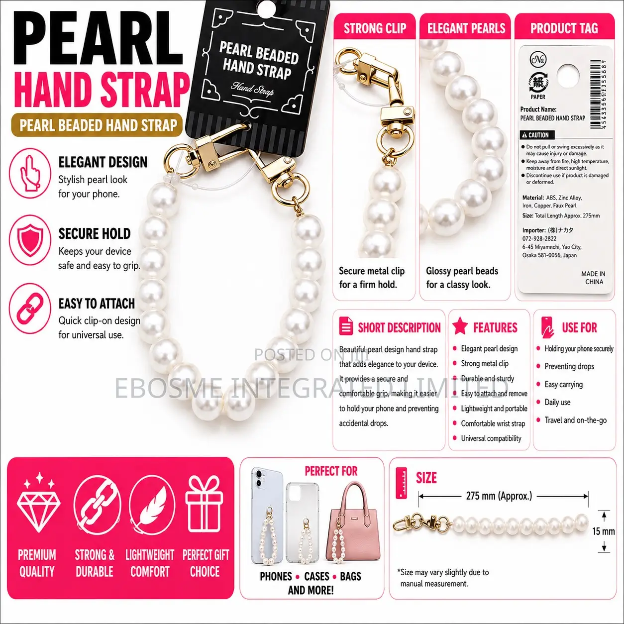 Pearl Beaded Phone Hand Strap