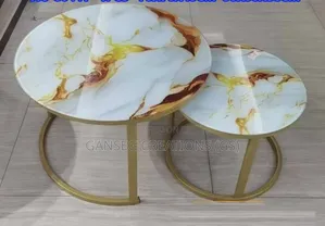 Luxury Round Marble-Pattern Glass Center Tables –Stackable 2-Piece Set
