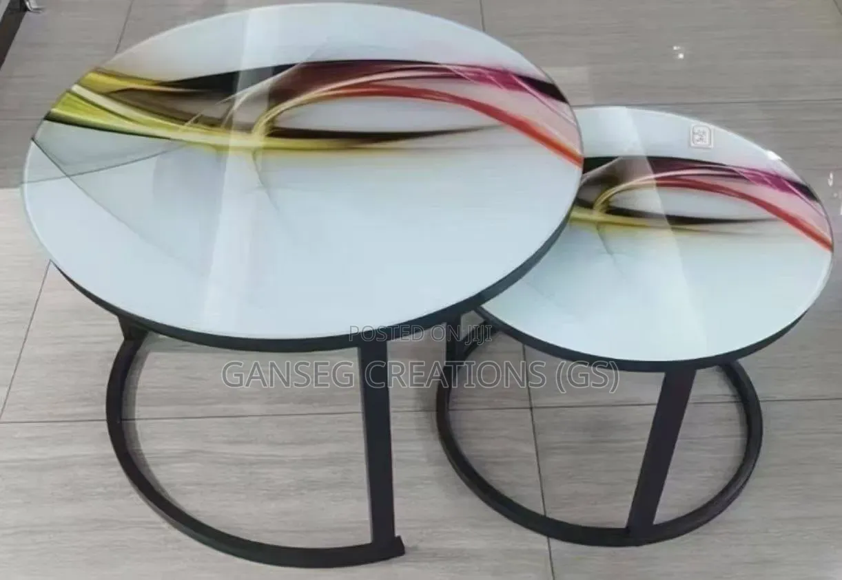Luxury Round Marble-Pattern Glass Center Tables –Stackable 2-Piece Set