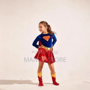 Girls Superhero Cosplay Costume Kids Supergirl Dress Wristlet Mask