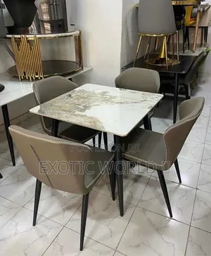 Luxury 4 Seater Marble Dining Table With Upholstered Chairs