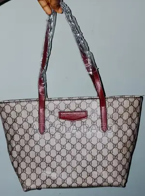 "Classic Monogram Women's Tote Bag With Red Straps"