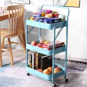 Foldable Multi-Functional 3-Layer Metal Storage Trolley With Wheels