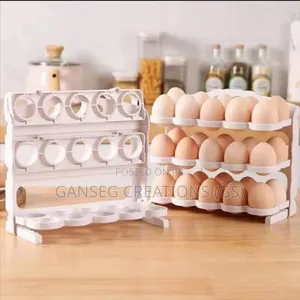 30-Egg Capacity Rolling Egg Storage Rack for Refrigerator Countertop
