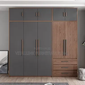 Modern 2-Tone Wardrobe With Overhead Cabinets 3 Drawers