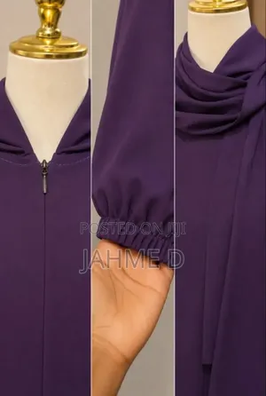 Elegant Dark Purple Modest Maxi Dress With Attached Scarf