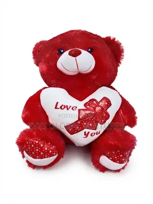 Red and White Fluffy Teddy Bear