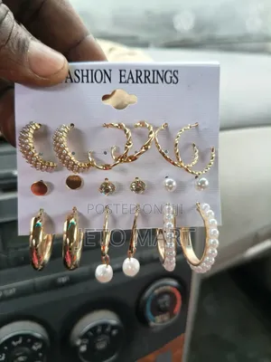 9pairs Ladies Loop Diamond Pearl Earrings Set