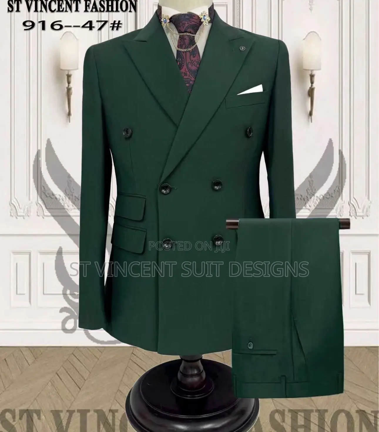 Plain Green Double Breasted Suit