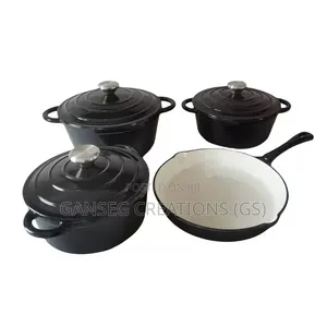 Luxury Enamelled Cast Iron Pot and Pan Set – 7pcs Casserole Combo.